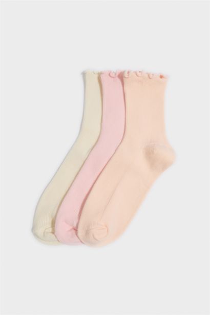 Fırfırlı 3'lü Pamuklu Uzun Çorap Kız Çocuk