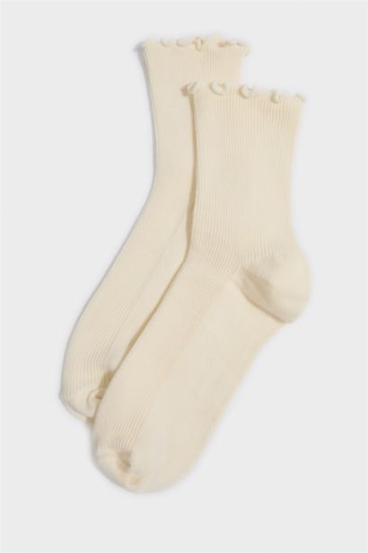 Fırfırlı 3'lü Pamuklu Uzun Çorap Kız Çocuk