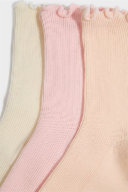 Fırfırlı 3'lü Pamuklu Uzun Çorap Kız Çocuk