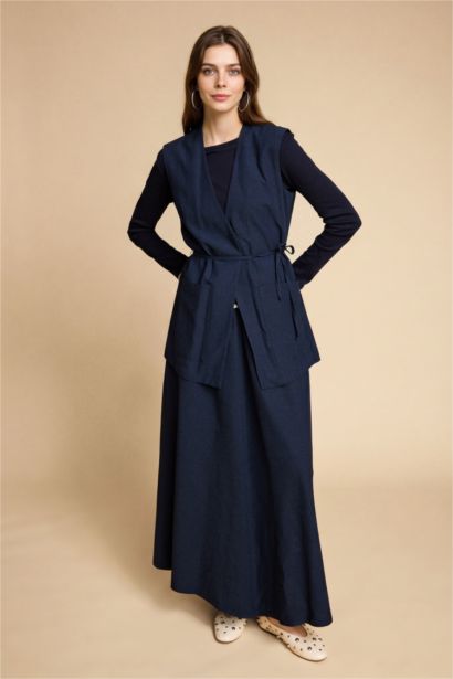 Regular Fıt V Yaka Keten Yelek