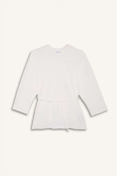 Crepe Neck Off Shoulder Ecru Tunic