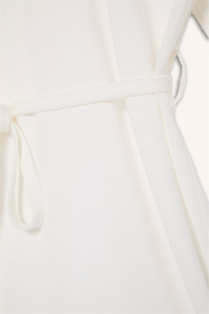 Crepe Neck Off Shoulder Ecru Tunic