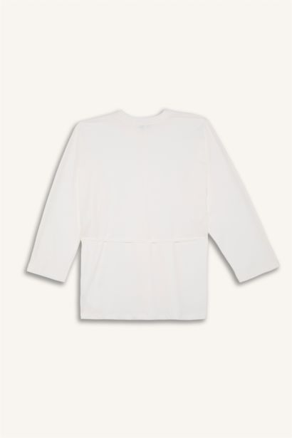 Crepe Neck Off Shoulder Ecru Tunic