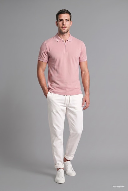 T-shirt polo en coton 100% à manches courtes et fermeture zippée Coupe régulière