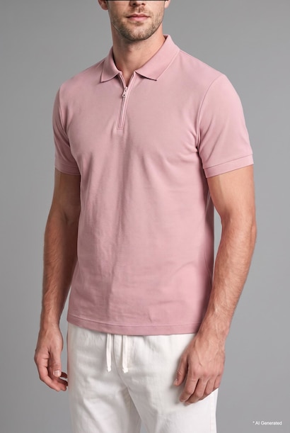 T-shirt polo en coton 100% à manches courtes et fermeture zippée Coupe régulière