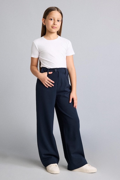 Girl Straight Fit Wide Leg Trousers