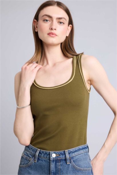 Slim Fit Ribana U Collar Tank Top