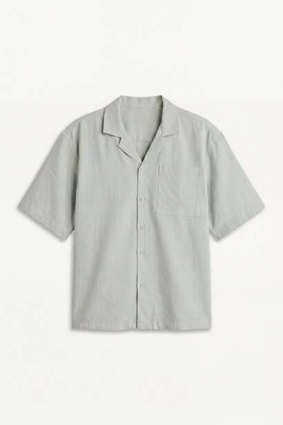 Boxy Fit Apache Neck Woven Short Sleeve Shirt