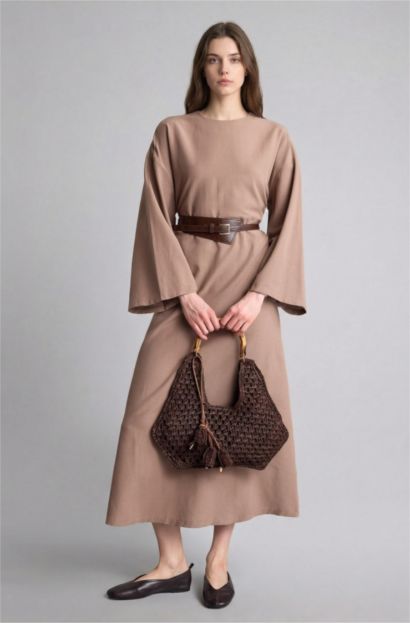 Loose Fit Keten Karışımlı Elbise