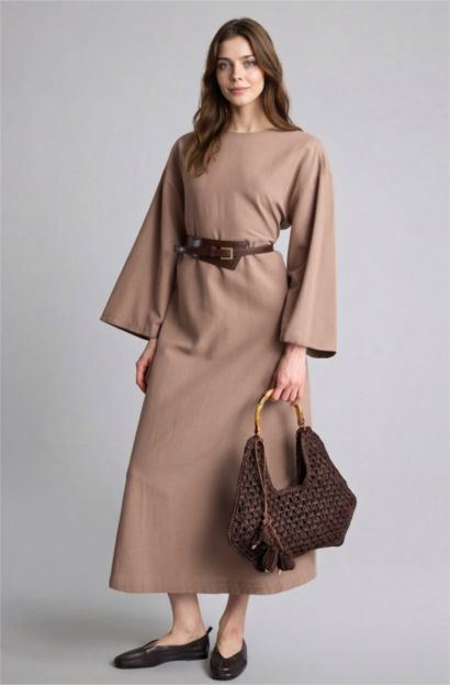 Loose Fit Keten Karışımlı Elbise