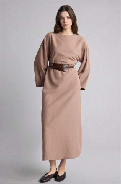 Loose Fit Keten Karışımlı Elbise