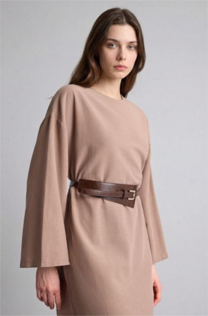 Loose Fit Keten Karışımlı Elbise