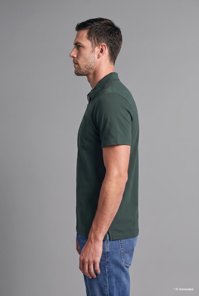 T-shirt Polo basic à manches courtes à col rond avec demi-fermeture éclair Coupe régulière