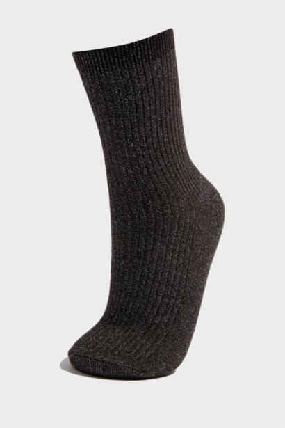 Kadın Simli 3'lü Pamuklu Uzun Çorap