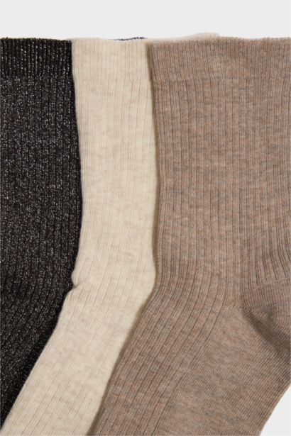 Kadın Simli 3'lü Pamuklu Uzun Çorap