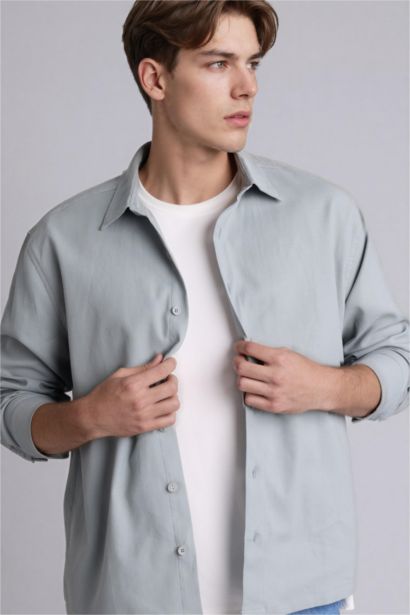 Boxy Fıt Gömlek Yaka Dokuma Uzun Kollu Gömlek