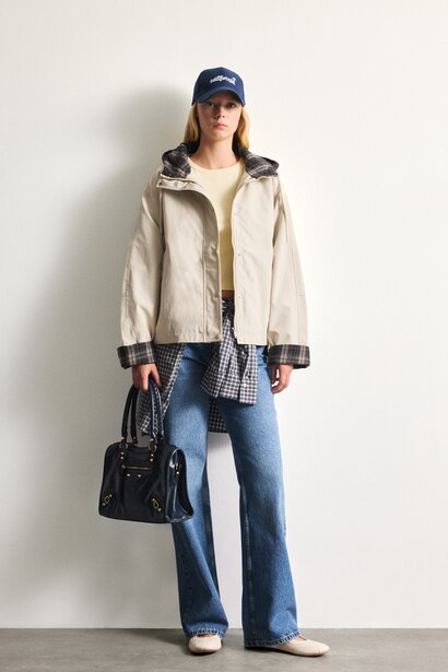 Regular Fit Checked Cotton Hooded Lined Jacket
