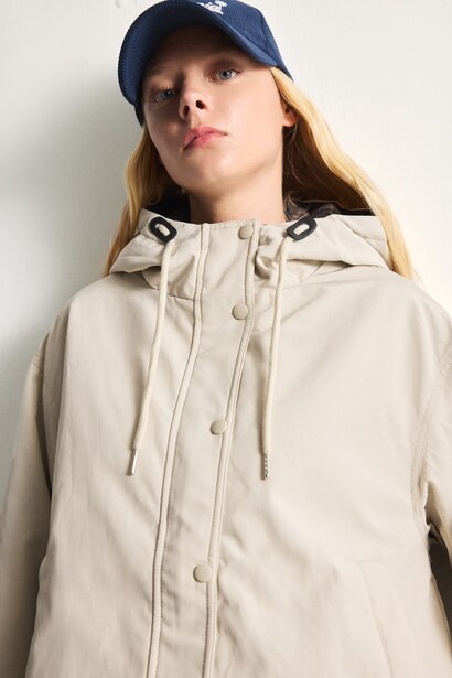 Regular Fit Checked Cotton Hooded Lined Jacket