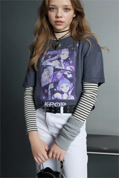 Kpop - Demon Hunters Relax Fıt Tişört Kız Çocuk