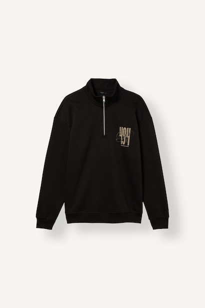 Boxy Fit Fermuarlı Baskılı Sweatshirt