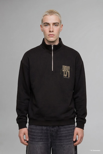 Boxy Fit Printed Half-Zip Sweatshirt