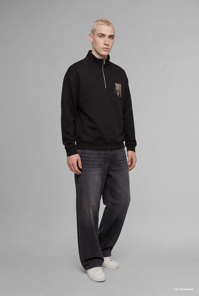 Boxy Fit Printed Half-Zip Sweatshirt