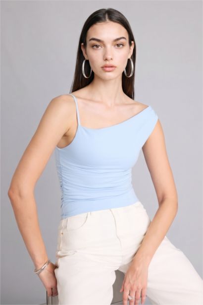 فانيلة القماش المنسوج سليم فيت بكتف واحد