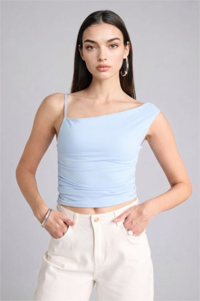 فانيلة القماش المنسوج سليم فيت بكتف واحد