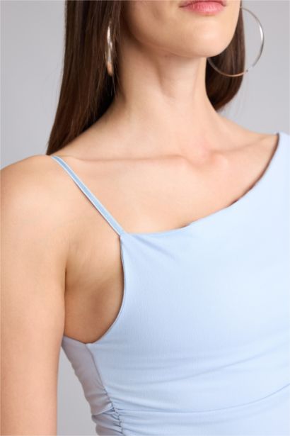 فانيلة القماش المنسوج سليم فيت بكتف واحد