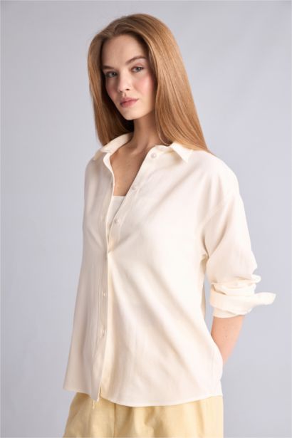 Oversize Uzun Kollu Keten Gömlek