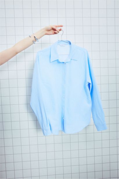 Overshirt Fit Uzun kollu Keten Karışımlı Gömlek