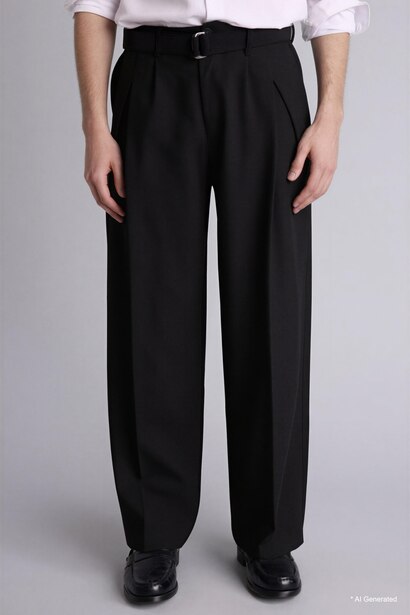 Wide Leg Pleated Trousers