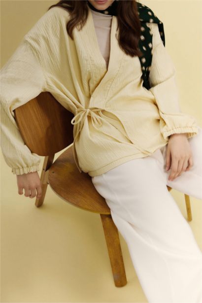 Regular Fit V-Neck Crinkle Fabric Blazer