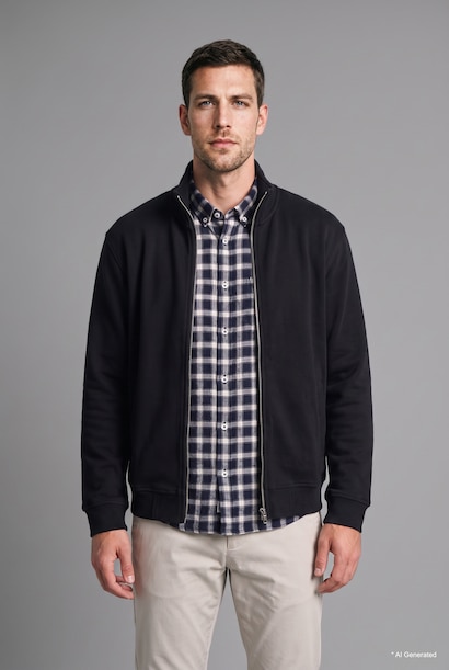 Cardigan basic en coton 100% coton zippé à col montant Coupe régulière