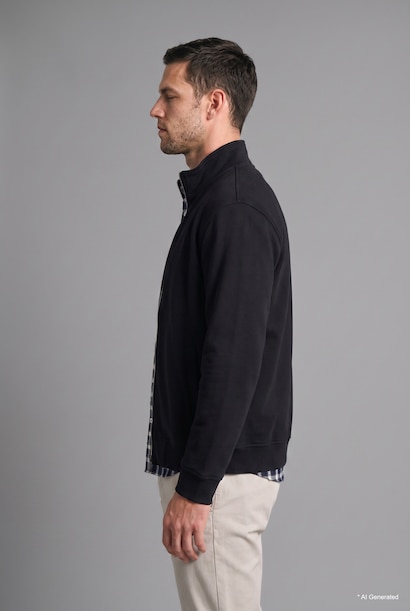 Cardigan basic en coton 100% coton zippé à col montant Coupe régulière