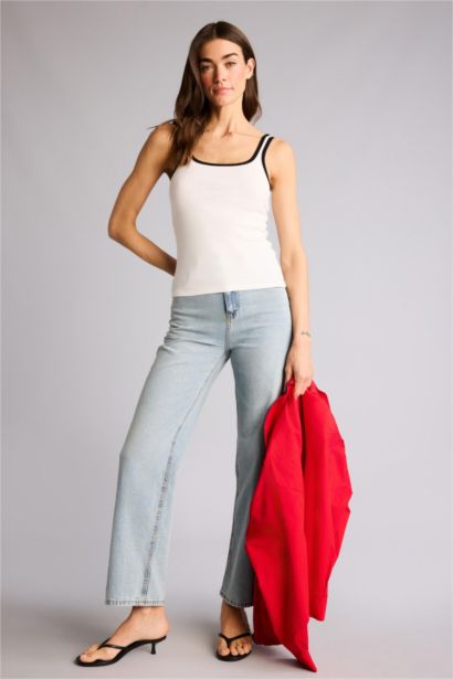 Slım Fıt Basıc Düz Bisiklet Yaka Fitilli Kaşkorse Atlet