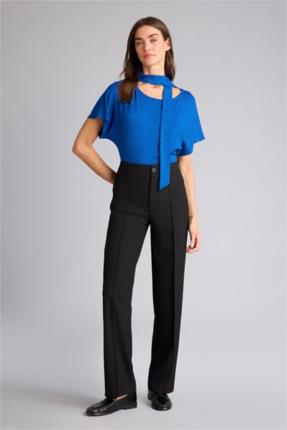 Slim Fit Boat Neck Shawl Detail T-Shirt