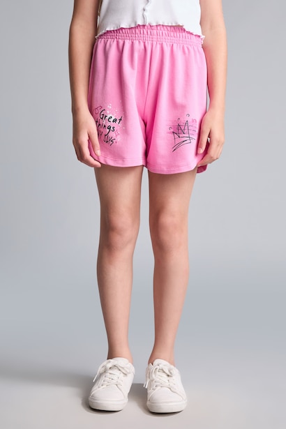 Girl Elastic Waist Embroidery Detail Shorts