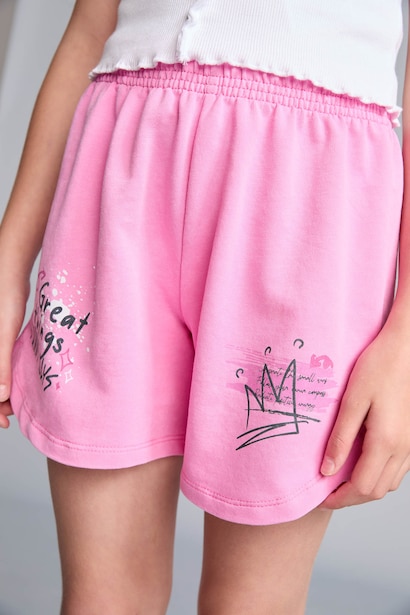 Girl Elastic Waist Embroidery Detail Shorts