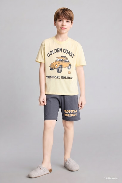 Boy 2 piece Regular Fit Printed Knitted Pyjamas