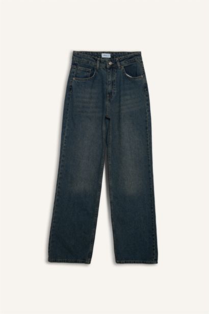 90's Wıde Leg Yüksek Bel Jean Yıkamalı Pantolon