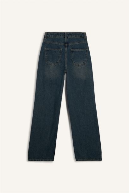 90's Wıde Leg Yüksek Bel Jean Yıkamalı Pantolon