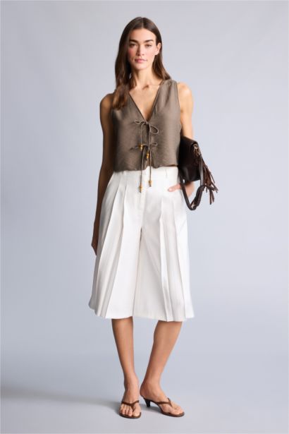 Normal Bel Düz Paça Tencel Şort