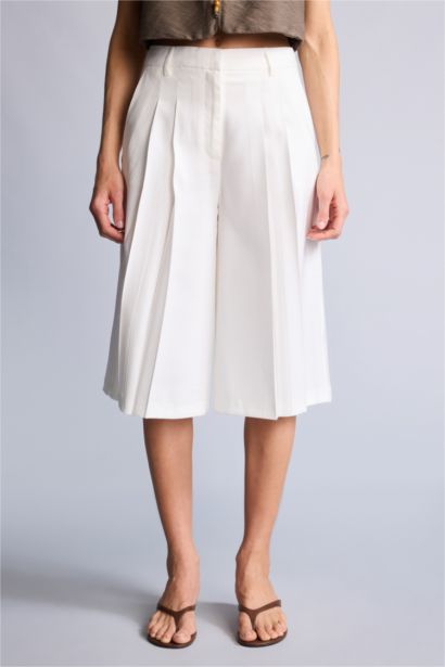 Normal Bel Düz Paça Tencel Şort