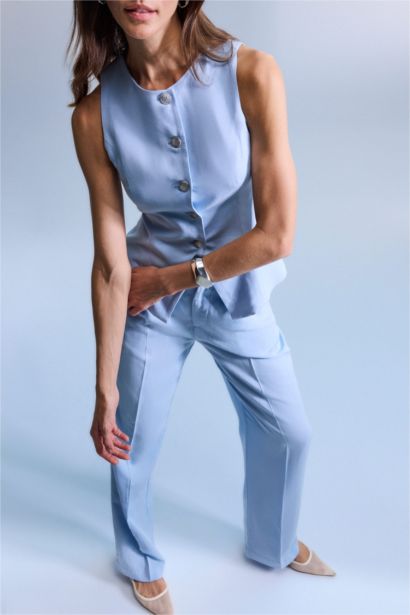 Fıtted Keten Karışımlı Yelek