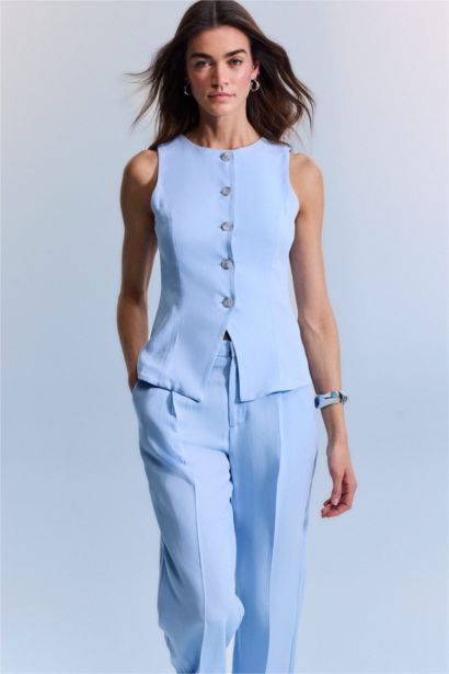 Fıtted Keten Karışımlı Yelek