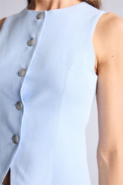 Fıtted V Yaka Keten Karışımlı Yelek