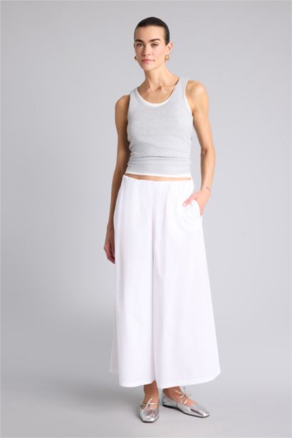 Wıde Leg Normal Bel Poplin Pantolon