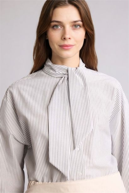 Relax Fıt Çizgili Poplin Tunik