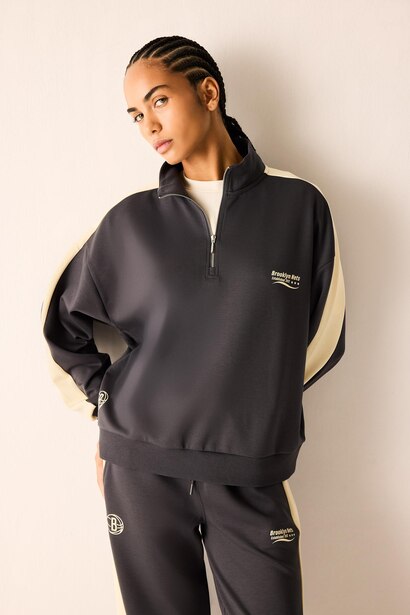 Relaxed Fit NBA Brooklyn Nets Scuba Zip-Up Sports Sweatshirt